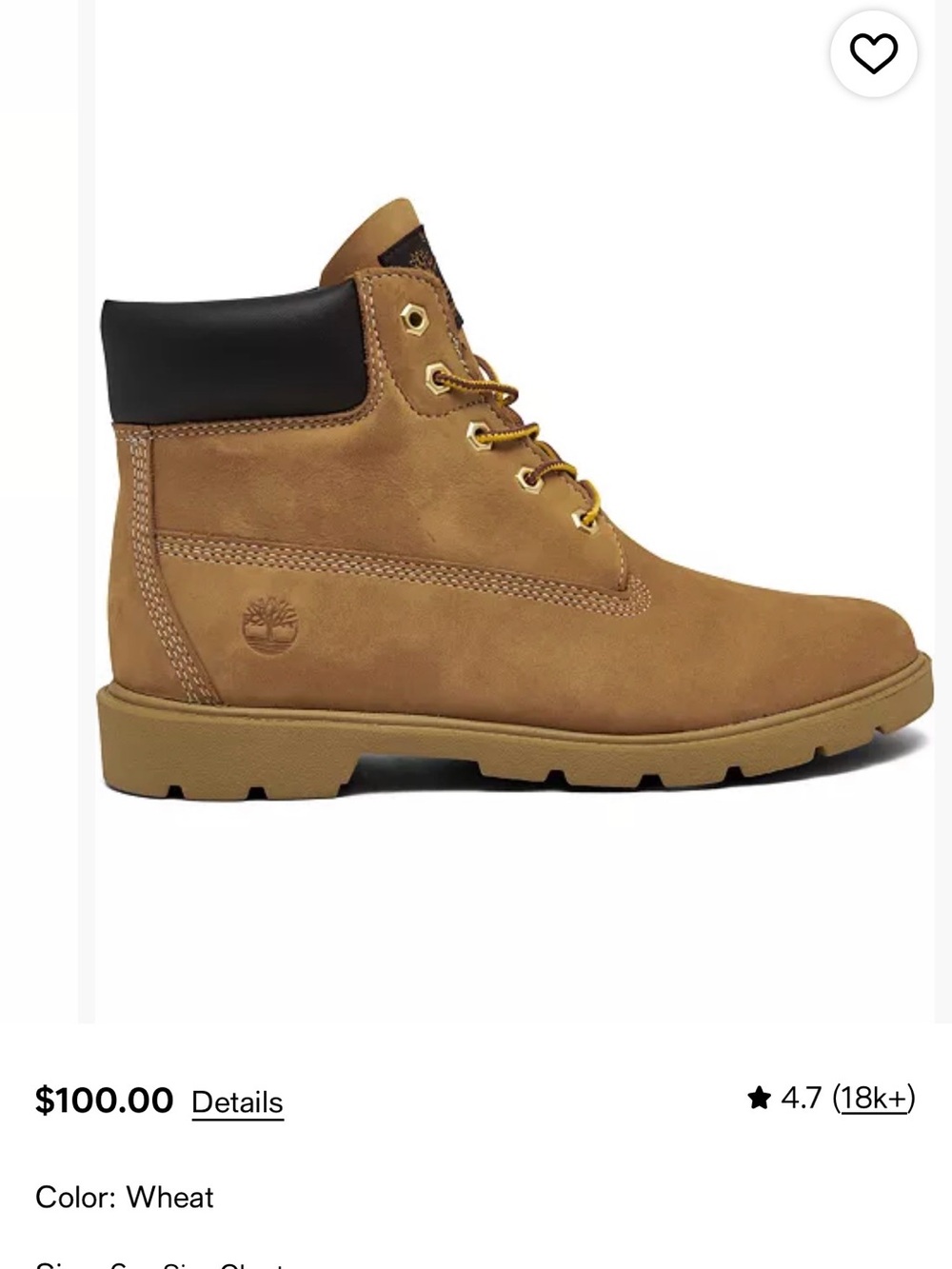 NWOT Timberland Wheat Nubuck Kids 6" Lace-Up Boot with Black Collar